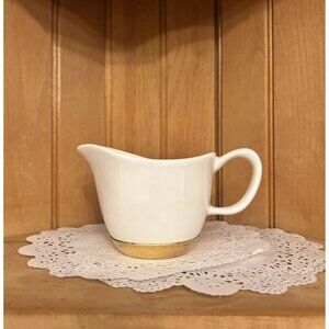 Vintage Mid Century White Ceramic Creamer Weighted Brass Bottom